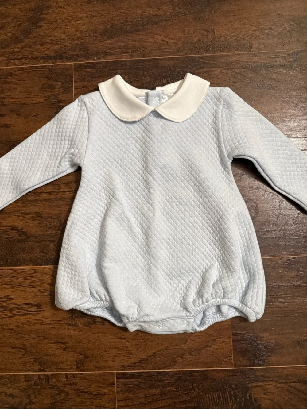 Classic Light Blue Quilted Baby One-Piece with Peter Pan Collar